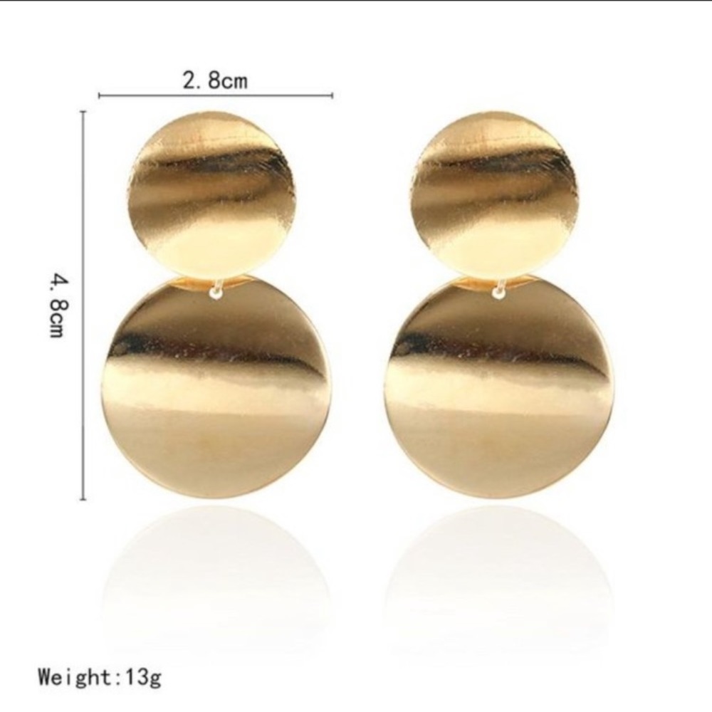 Minimalist Gold Tone Disc Dangle Earrings - Picture 5 of 5